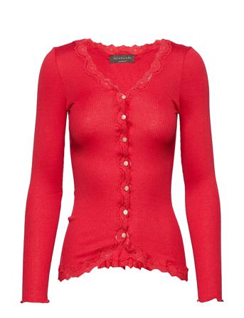 Silk Cardigan W/ Lace Strikket Trøje Cardigan Rød Rosemunde