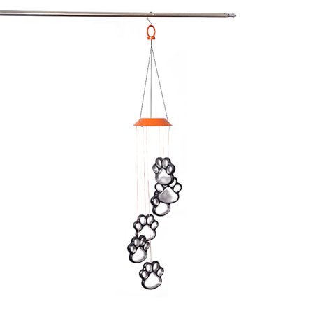 Solar LED Wind Chimes Lights Hundar Cat Six Outdoor Pet Pawprint Red One Size