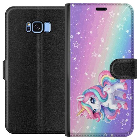 Yhteensopiva Lompakkokotelo Samsung Galaxy S8 Stitch polaroid-kehyksissä sinisillä pastellisävyillä ja suloisilla ilmeillä kollaaseissa sydämillä