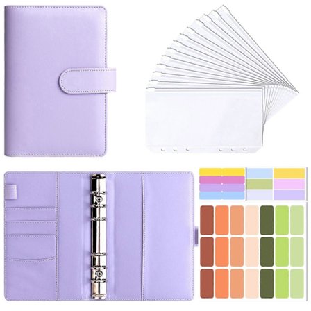 Budgetplanerare, A6 Budget lösblad anteckningsbok i PU-läder med dragkedjeficka, Lila