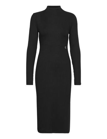 Shiny Rib High Neck Dress Knelang Kjole Svart Calvin Klein Jeans