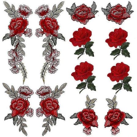 6 settiä 12 kappaletta punaisia ruusu-brodeerattuja paikkoja, erilaisia koristeellisia malleja, tee-se-itse-kangastaidebrodeerauksia - Hyvä