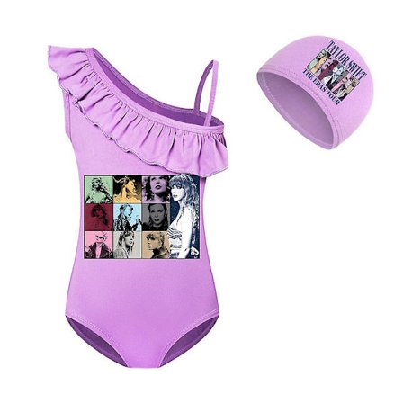 Barn Taylor Swift Ruffle Badetøy Jenter En Del Badedrakt Svømmedrakt Med Badehette