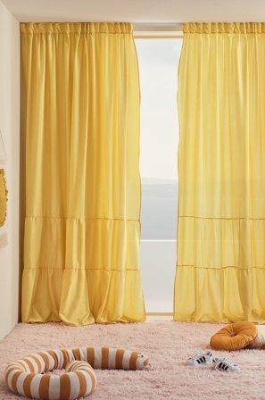 Jotex - Gardin Med Volang 2-pakke Gul - MEAUX - Kjøp Barnegardiner hos Jotex