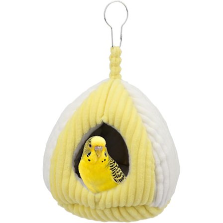 Varm vinterhängmatta, ett bekvämt hängande fågelbo, perfekt för små sällskapsfåglar som undulater och conures (Gul, Storlek M).