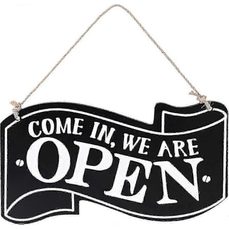 Åben/Lukket Skilt i Træ Kompatibel med Butik 14x25cm Dobbeltsidet Plade - Kom Ind Vi Har Åbent Igen