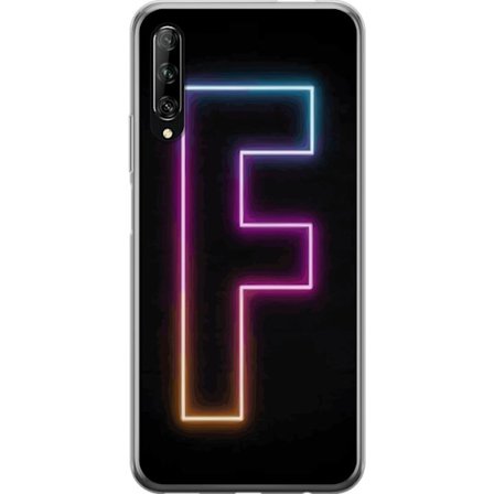 Yhteensopiva Puhelinkuori Huawei Huawei P smart Pro 2019 Neonkirjain F vaaleanpunaisella, sinisellä ja keltaisella valokehyksillä tummaa taustaa vas