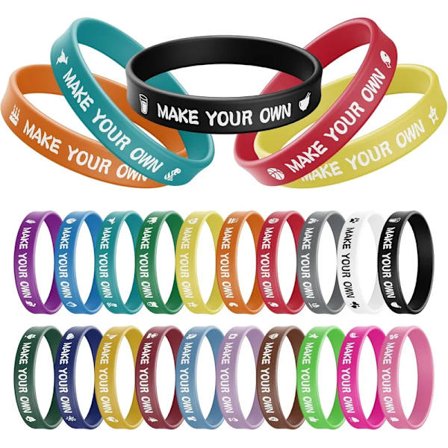 Silikonirannekkeet omalla painatuksella, suuret määrät 50–1000 kpl logolla ja tekstillä, personoidut kumirannekkeet motivaatiotapahtumiin Gi(HK)