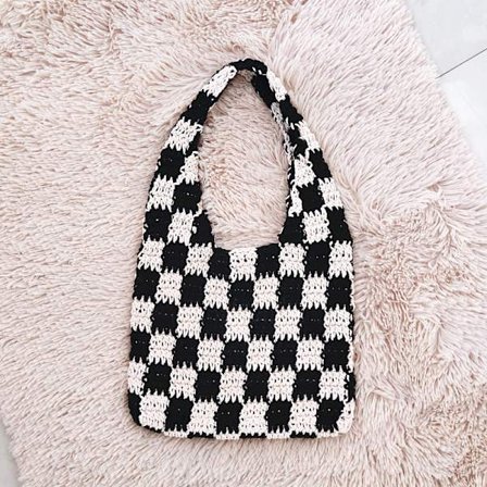 1 stk. Skuldertaske skakbræt taske taske hæklet taske underarm