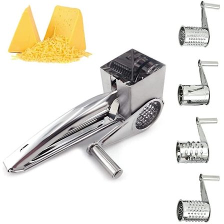 Pyörivä juustoraastin 4-in-1 monitoiminen ruostumattomasta teräksestä valmistettu keittiön käsikäyttöinen mylly
