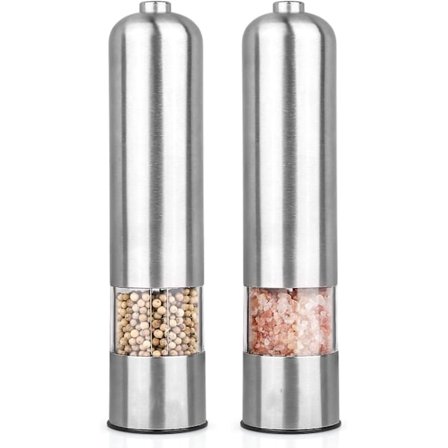 2 stk. elektrisk salt- og peberkværn, rustfrit stål, justerbar