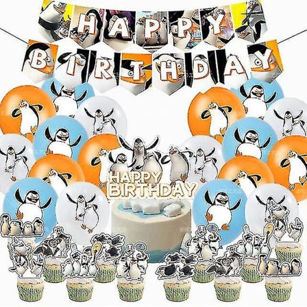 Pingviner fra Madagaskar Fødselsdag Frost Balloner Sæt Latex Balloner Med Flag Og Kage Toppers Til Fest Dekoration