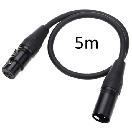 Ljudkabel XLR - Phonillico - 5m - XLR hane 3 pin - XLR hona 3 pin - Svart
