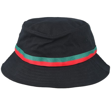 Yupoong - Svart bucket Hatt - Stripe Black Bucket @ Hatstore