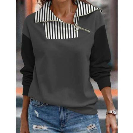 Damblommigt Print Lapel Pullover Color Block Casual Sweatshirt