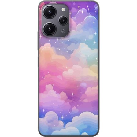 Kompatibel Mobilcover til Xiaomi Redmi 12 Sød enhjørning med regnbuehår mod en stjerneklædt pastelbaggrund i kawaii-stil
