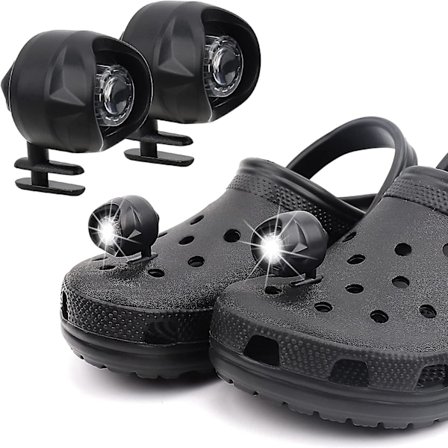 Lys for Crocs 2 stk, hodelykt lommelykter feste for Crocs, hodelykt lamper lommelykter for Crocks, sjarm tilbehør for (svart)