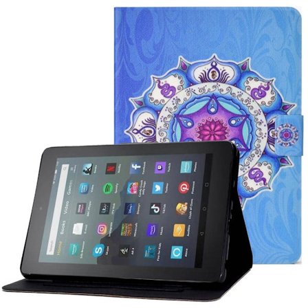 Amazon Fire 7 (2022) läderfodral med coolt mönster - Mandala