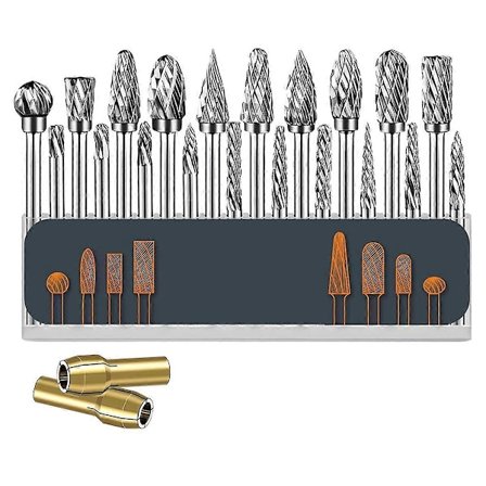 20 stk. dobbeltkutt karbid roterende filsett 1/8 tommer med 2 spennhylser