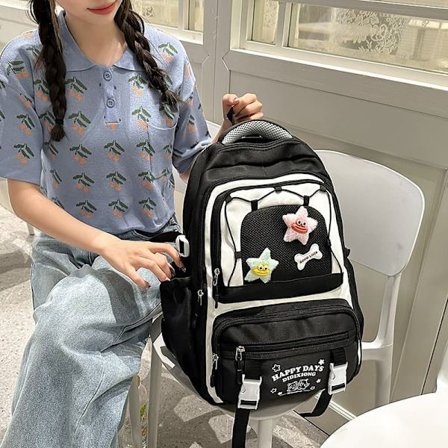 Kawaii Ryggsekk med Søte Tilbehør, Lett Nylon Skolesekk for Laptop & Reise, Casual Dagryggsekk_TF_TF