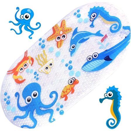 Badmatte for barn, sklisikker baby, gulvmatte for småbarn, 27,6 x 15,4 tommer, maskinvaskbar, enkel å henge og tørke (marineblå)