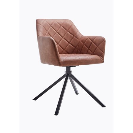 Sofia Esszimmerstuhl, Armlehnen | Drehfunktion | PU-Leder in Cognac, moderner Stil mit Rautensteppung, komfortabel & 360 Grad drehbar, 81cm