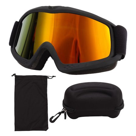 Ski Goggles til børn HD-belægning Linse UV-beskyttelse Slagfast Justerbare snebriller Sort