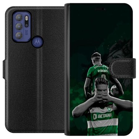 Yhteensopiva Lompakkokotelo Motorola Moto G60S Neonmotiivi, jossa teksti "Gaming is in my DNA" sinisenä ja punaisena tiiliseinällä, jossa loistava DNA