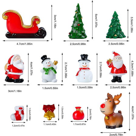 11 Miniatyr Resin DIY Trädgårdsfigurer, Jul Mini Ornament Set