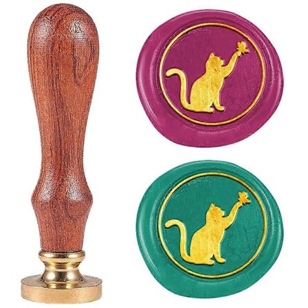 Katt og Sommerfugl Voks Segl Stempel Retro Voks Stempel 25mm/1 tomme Avtakbart Messing Segl Stempelhode med Trehåndtak Voks Segl Stempel for 