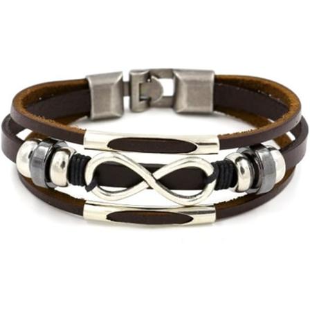 Punk-inspirerat läderarmband med spänne i rostfritt stål för män och kvinnor (21 cm) brunt