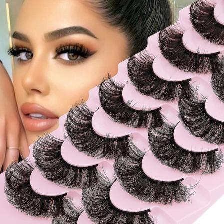 Fluffy Mink Lashes Dramatiska Tjocka Volym Falska Ögonfransar 18MM 22MM Fransar 6D Lockiga Strip Wispy Mjuka Fransar Pack 7 Par Ögonfransar av