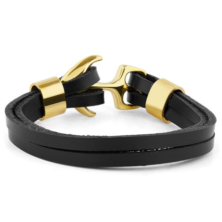 Black & Gold-Tone Anchor Clasp Bracelet for Men - Leather bracelets
