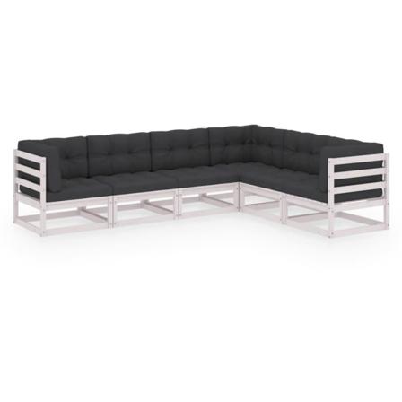 Vidaxl Loungegrupp Med Dynor 6 Delar Massiv Furu Vit