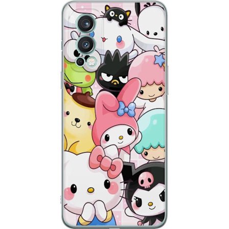 Kompatibelt Mobildeksel til OnePlus Nord 2 5G Tett mønster av søte figurer med store øyne i ulike farger og uttrykk med LABUBU-tekst