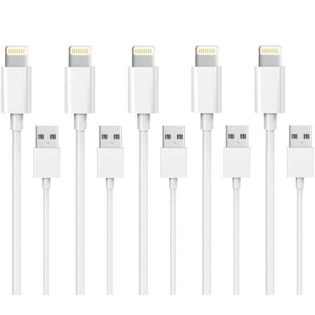5-pakkauksen 1M Lightning-laturi iPhone 13/12/11/ Xs/Max/X/8/7/6/5/SE valkoinen