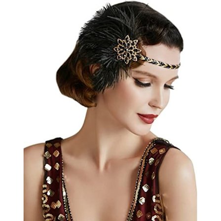 1920-talls Vintage Roaring Hodebånd 20-talls Flapper Hodeplagg med Fjær 1920-talls Great Gatsby Kostymetilbehør Svart Gull