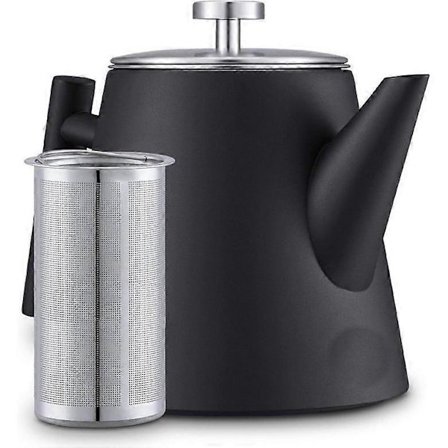 1 liter tekande - Isoleret tekedel - Tekande i rustfrit stål med filter - Stor tekedel - Isoleret tekedel med dobbelt filter - Sort