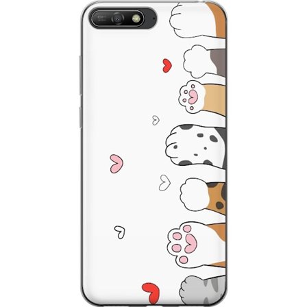 Kompatibelt Genomskinligt Skal till Huawei Y6 (2018) Söta kattassar med hjärtan på vit bakgrund minimalistiskt kawaii motiv perfekt för djurälska