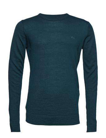 Merino Knit O-Neck Strikkegenser M. Rund Krage Blå Lindbergh