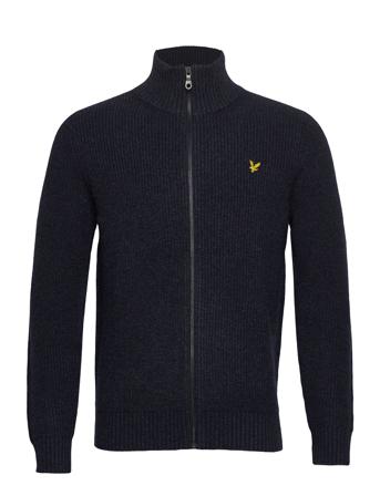 Knitted Rib Zip Through Cardigan Blue Lyle & Scott