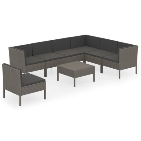 Vidaxl Loungegrupp För Trädgården 8 Delar Med Dynor Konstrotting Grå
