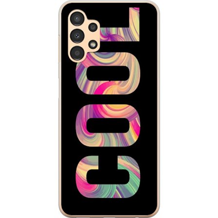 Kompatibelt Mobilskal till Samsung Samsung Galaxy A13 Modern typografisk konst med ordet LOVE i flytande regnbågsfärger mot svart bakgrund med stark