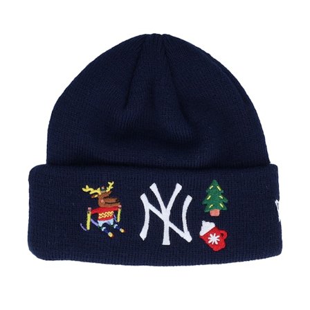 Kinder New Era - MLB Blau cuff Mütze - Kinder New York Yankees Kinder Festive Knit Black/White Cuff @ Hatstore