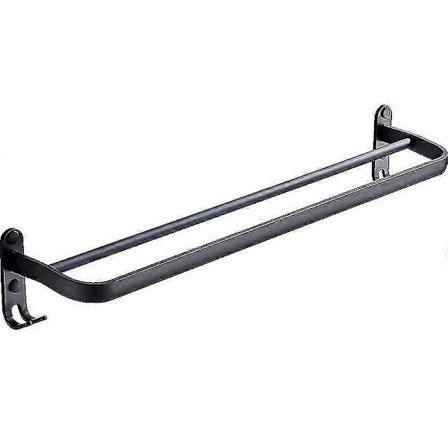 60 cm Väggmonterad Svart Handdukshängare Aluminium Dubbel Stång Handdukstork Med Krok För Hem Hotell Badrum Dusch Tillbehör