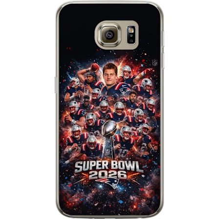 Kompatibelt Mobildeksel til Samsung Galaxy S6 Super Bowl 2026 plakat med New England Patriots og NFL-trofe i eksplosiv sportsdesign