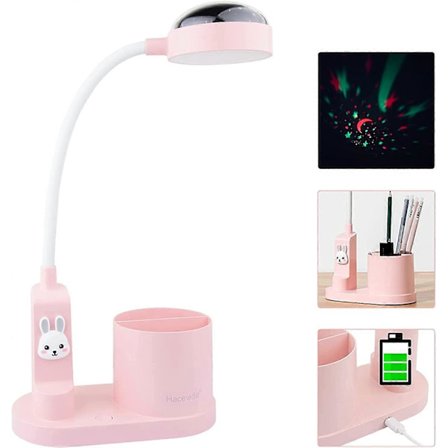 Skrivebordslampe til børn, studielampe med penholder, automatisk farveskiftende sengelampe, dæmpbar genopladelig LED-læselampe til børn (pink)