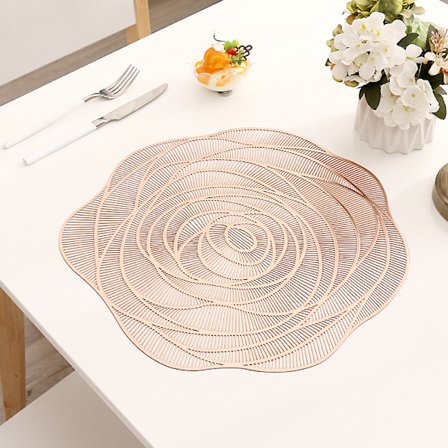 Rosblomma bordstablett isoleringsdyna lätt lyxig varmstämplad underlägg mjuk dekorativ bordsmatta festtallriksmatta