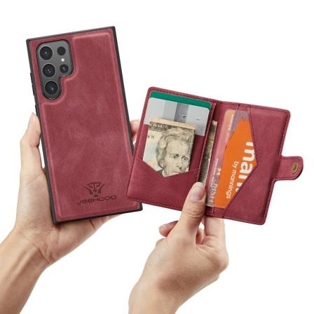 Läderplånbok med magnetiskt hållare för Galaxy S24 Ultra Röd