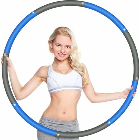 Hoop Fitness Hoop 1kg, 8 Sektioner Viktad Bred Hoop 95cm Hoops, Perfekt Lnox Viktad Fitness Hoop Vuxna, med Mini Måttband (Grå Blå)